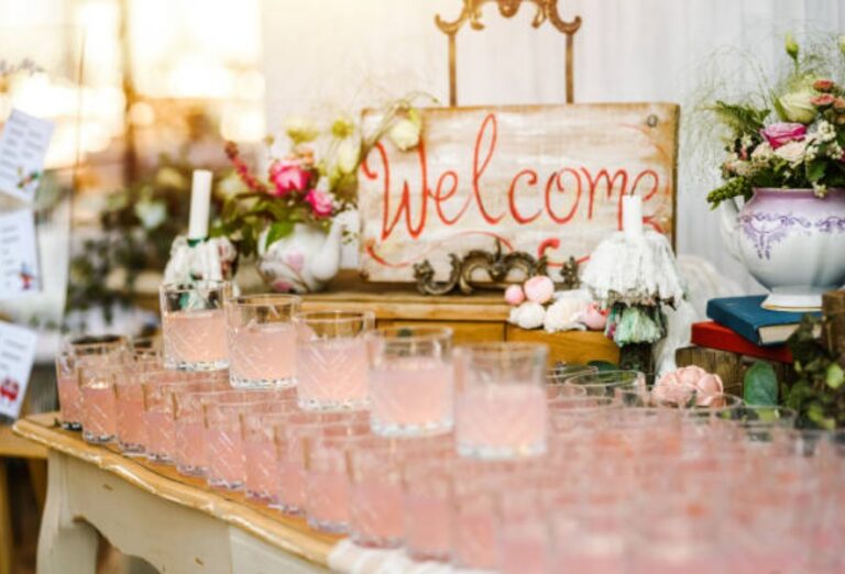 Colorful cocktails in elegant glasses arranged for a garden party